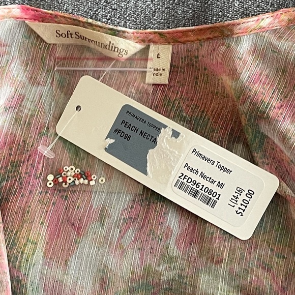 Soft Surroundings Watercolor Beaded Long Cardigan Topper Size L Colorful Beachy - Picture 10 of 13